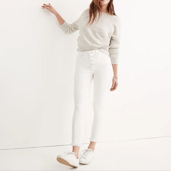 Madewell Pure White 10" High-Rise Skinny  Button-Front Crop Jeans 26 - Picture 1 of 8